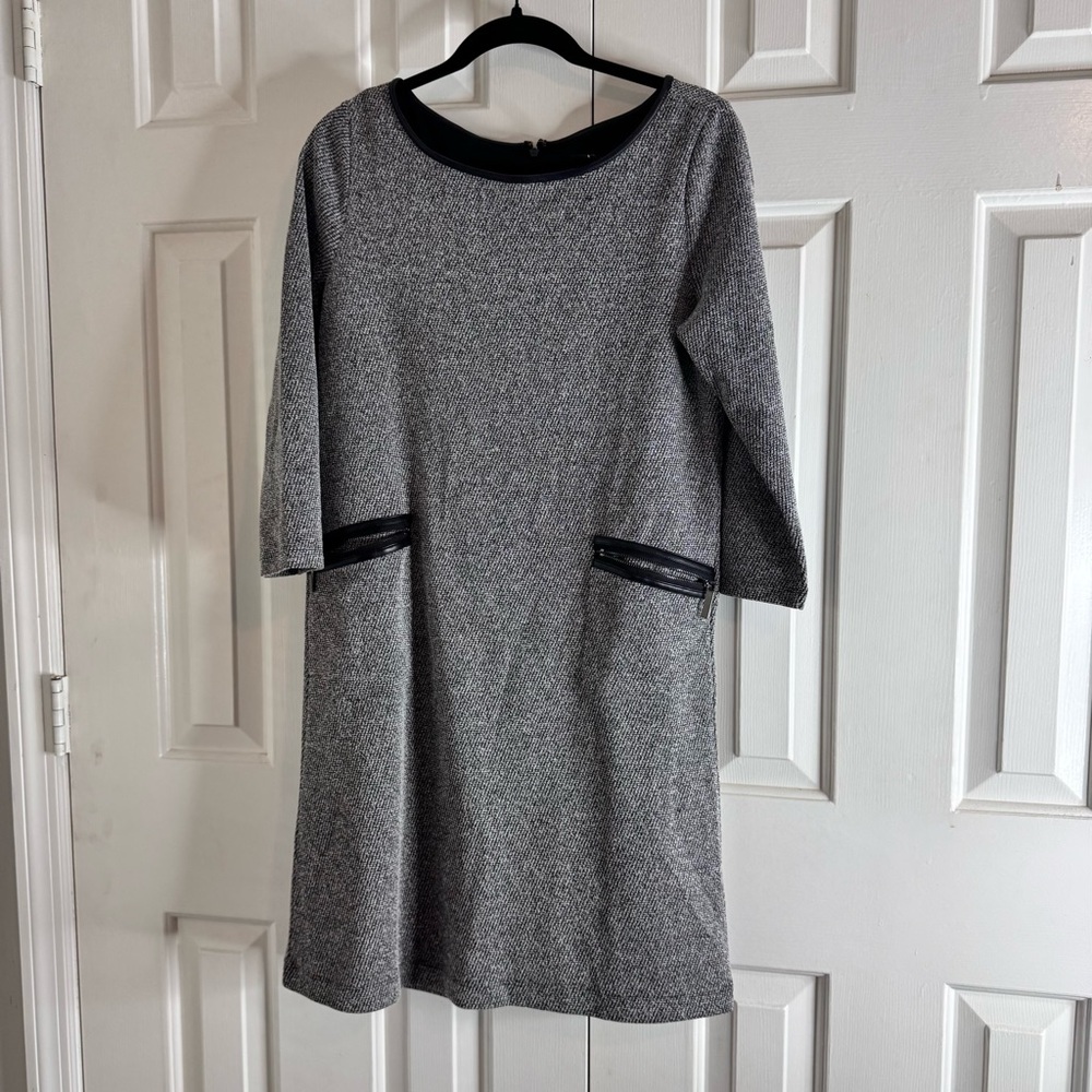 Ann Taylor Factory Tweed Shift Dress with Faux Leather Trim